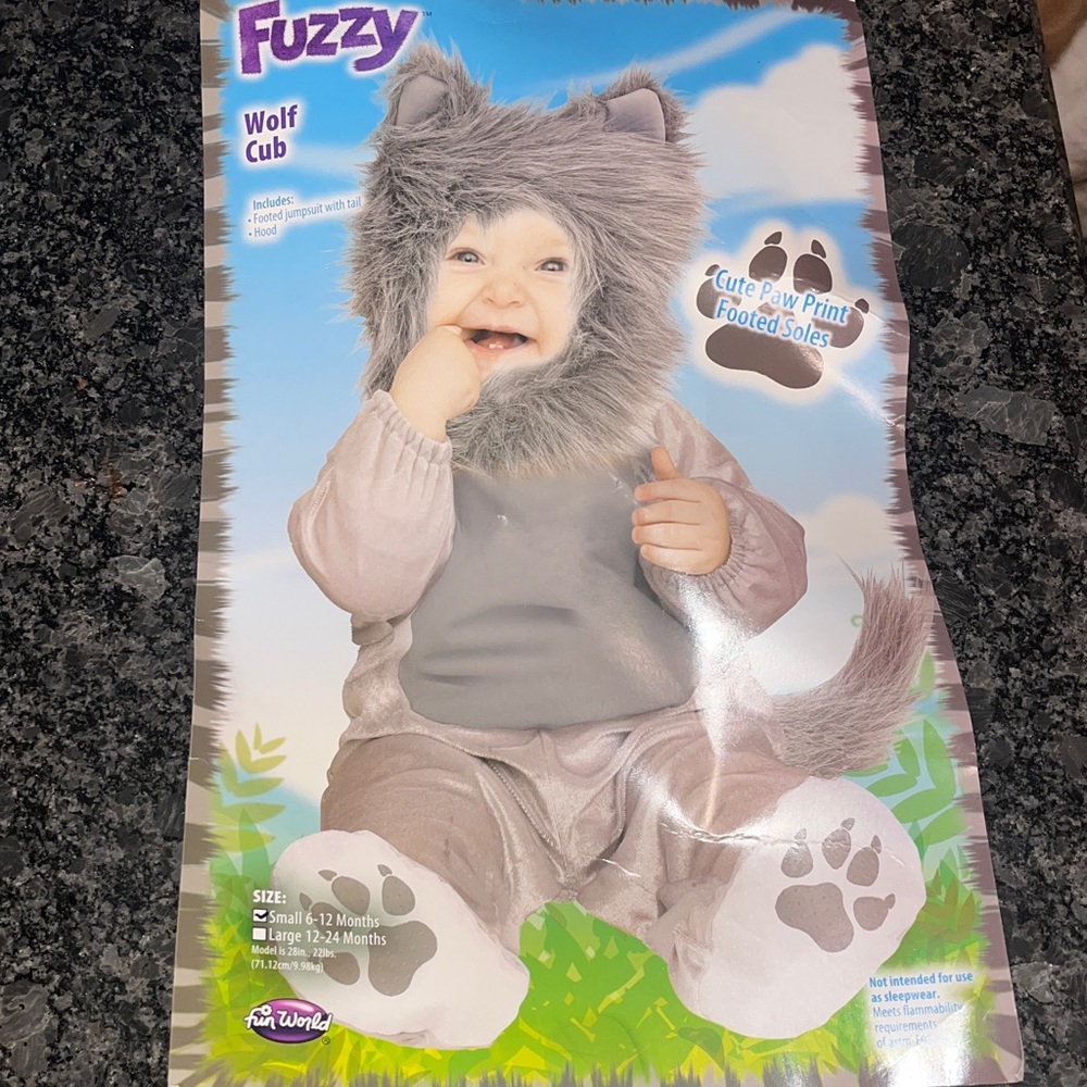 Fuzzy Wolf Cub Costume for Kids - Gray